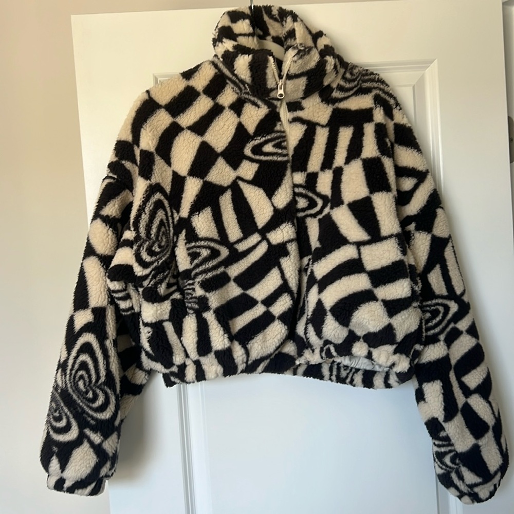 Urban outfitters full zip up , cropped fuzzy jacket